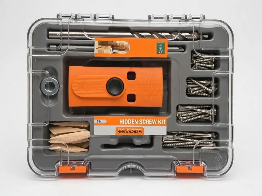 Набір саморізів і дюбелів Werckmann 55 елементів із шаблоном для прихованого кріплення