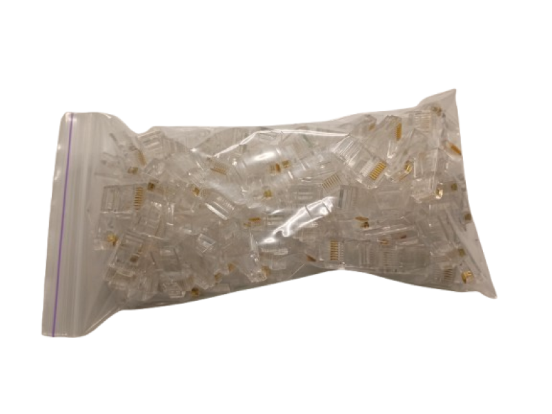 Конектор RJ45 100 шт — для обтиску витої пари, Ethernet, Cat5/Cat6