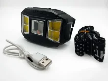 Налобный фонарь на аккумуляторе 18650 HC 617 COB с сенсором и режимом RED/BLUE WARNING